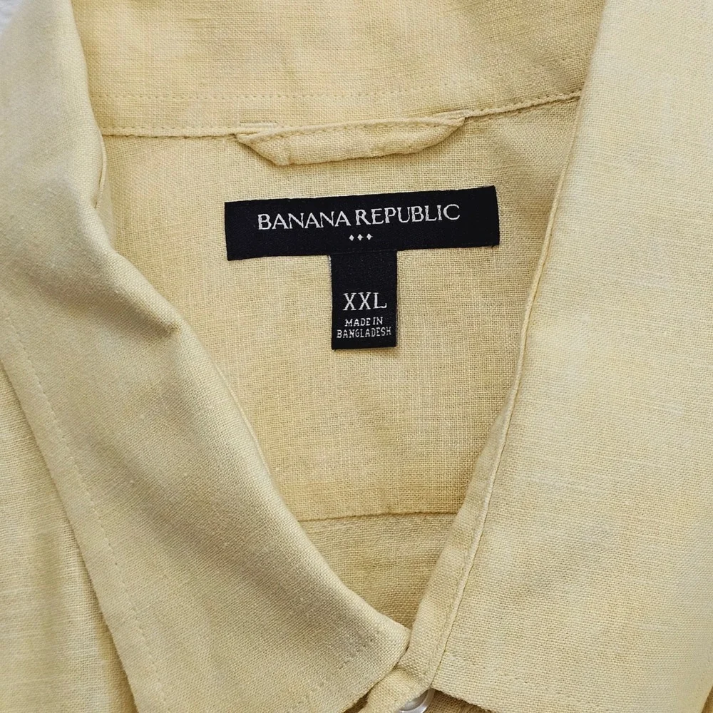 Banana Republic Shirt Mens XXL Yellow Linen Cotton Short Sleeve Summer Safari‎